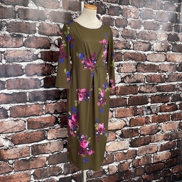 Joules Natalie Dress Long Sleeve Twist Front Midi Green Floral Size 8 - Picture 6 of 16